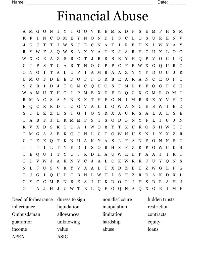 Financial Abuse Word Search