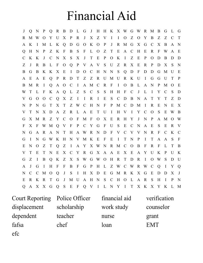 Financial Aid Word Search