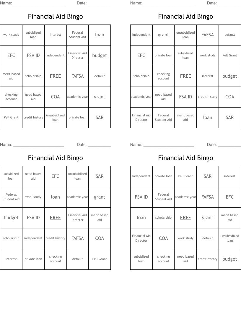 Financial Aid Bingo