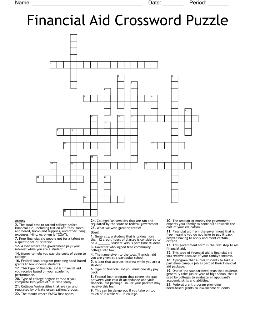 Financial Aid Crossword Puzzle