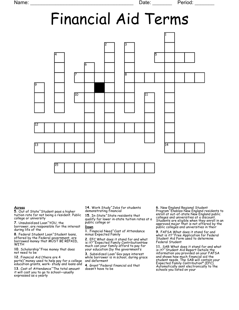 Financial Aid Terms Crossword
