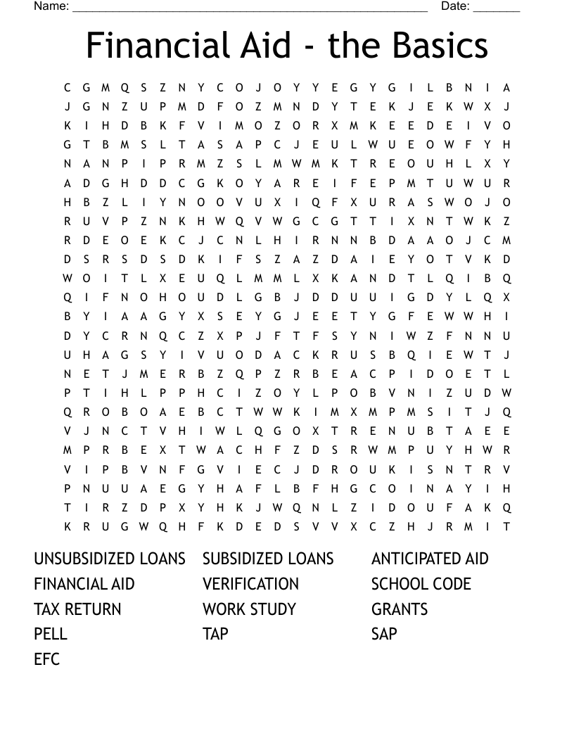 Financial Aid - the Basics  Word Search