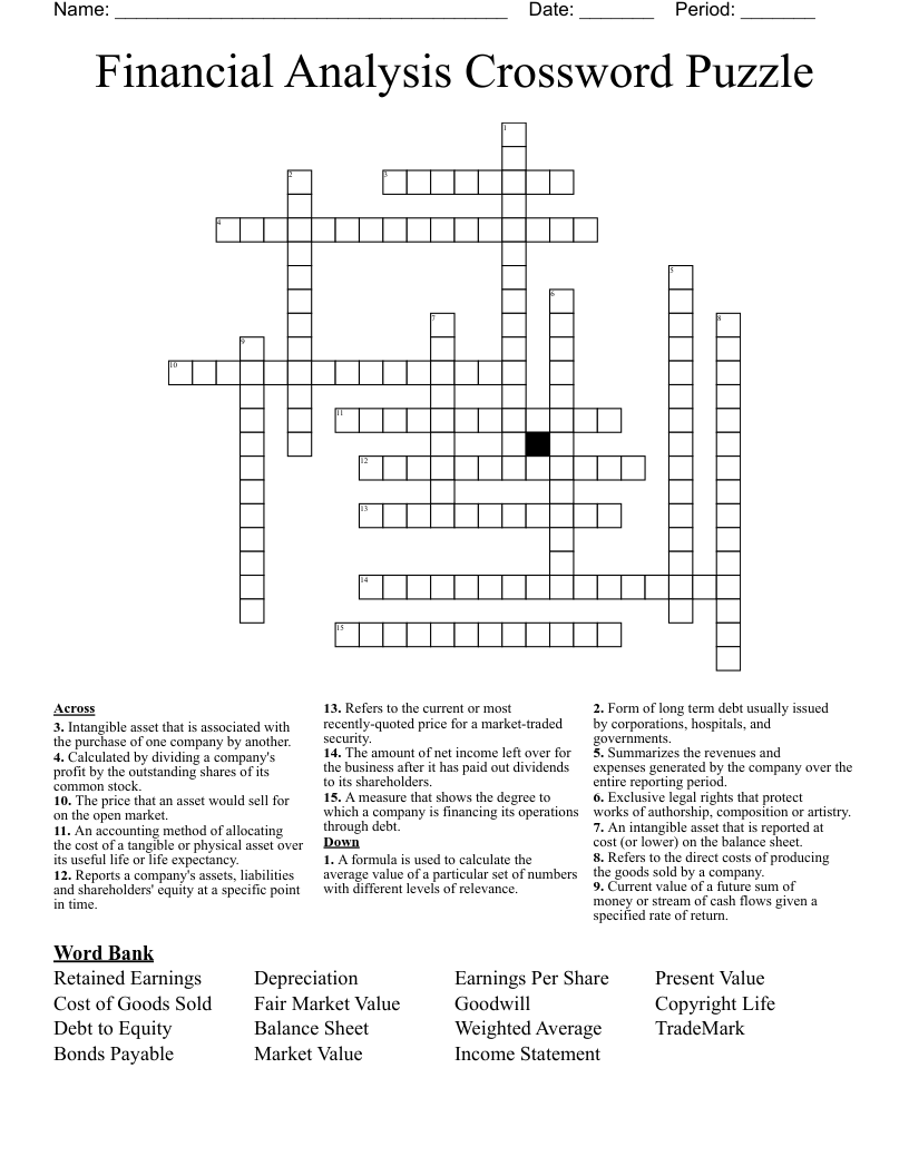 Financial Analysis Crossword Puzzle