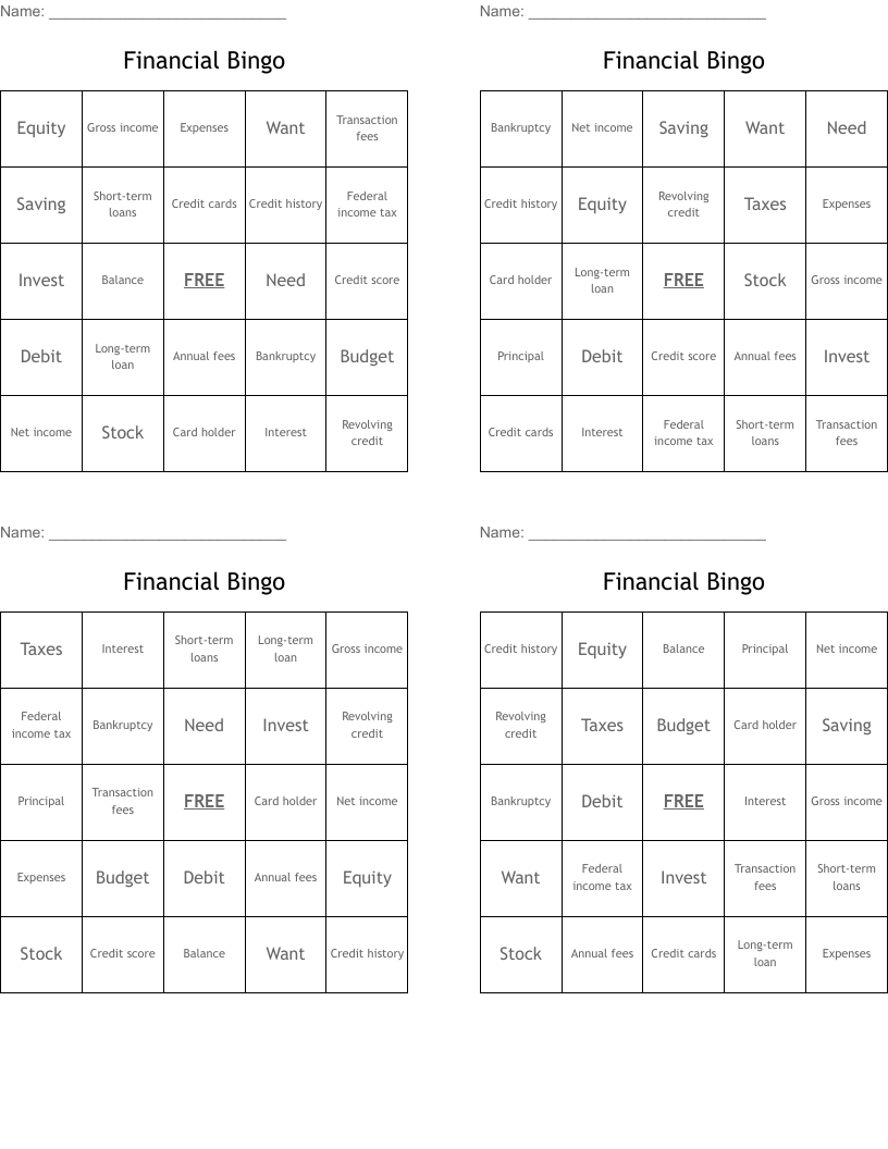 Financial Bingo