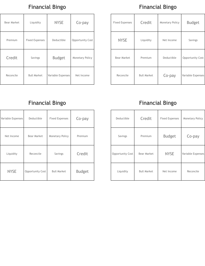 Financial Bingo