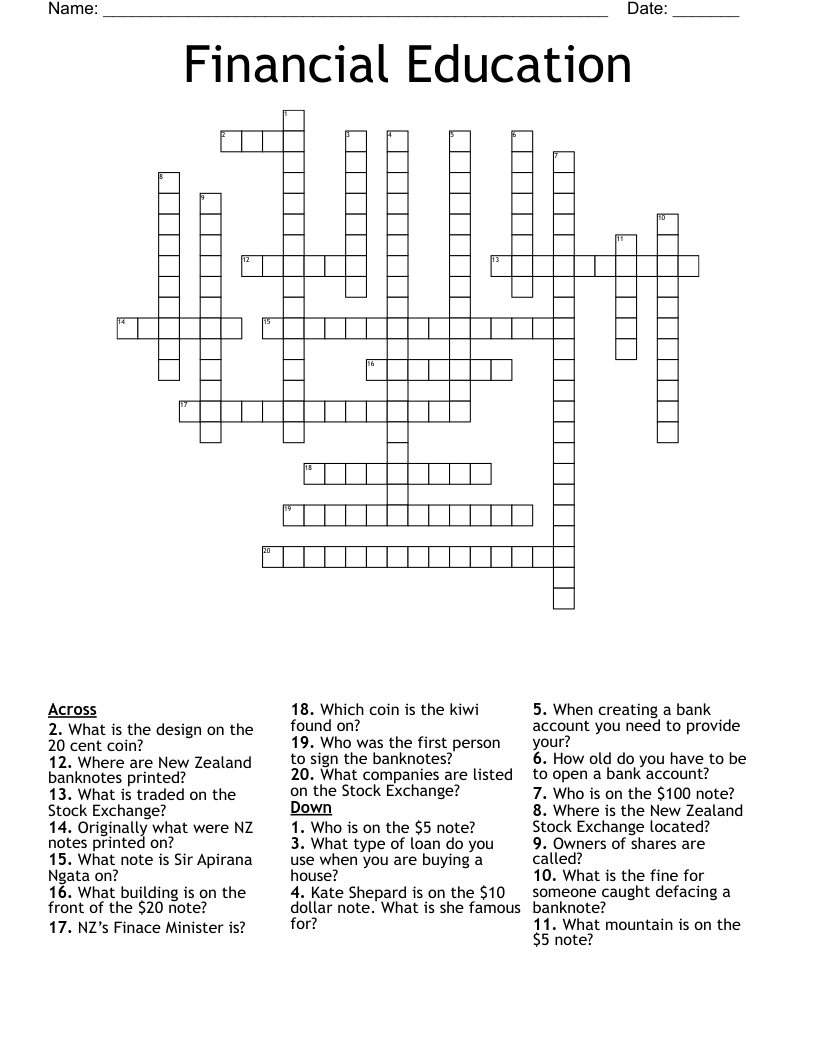 Financial Education  Crossword