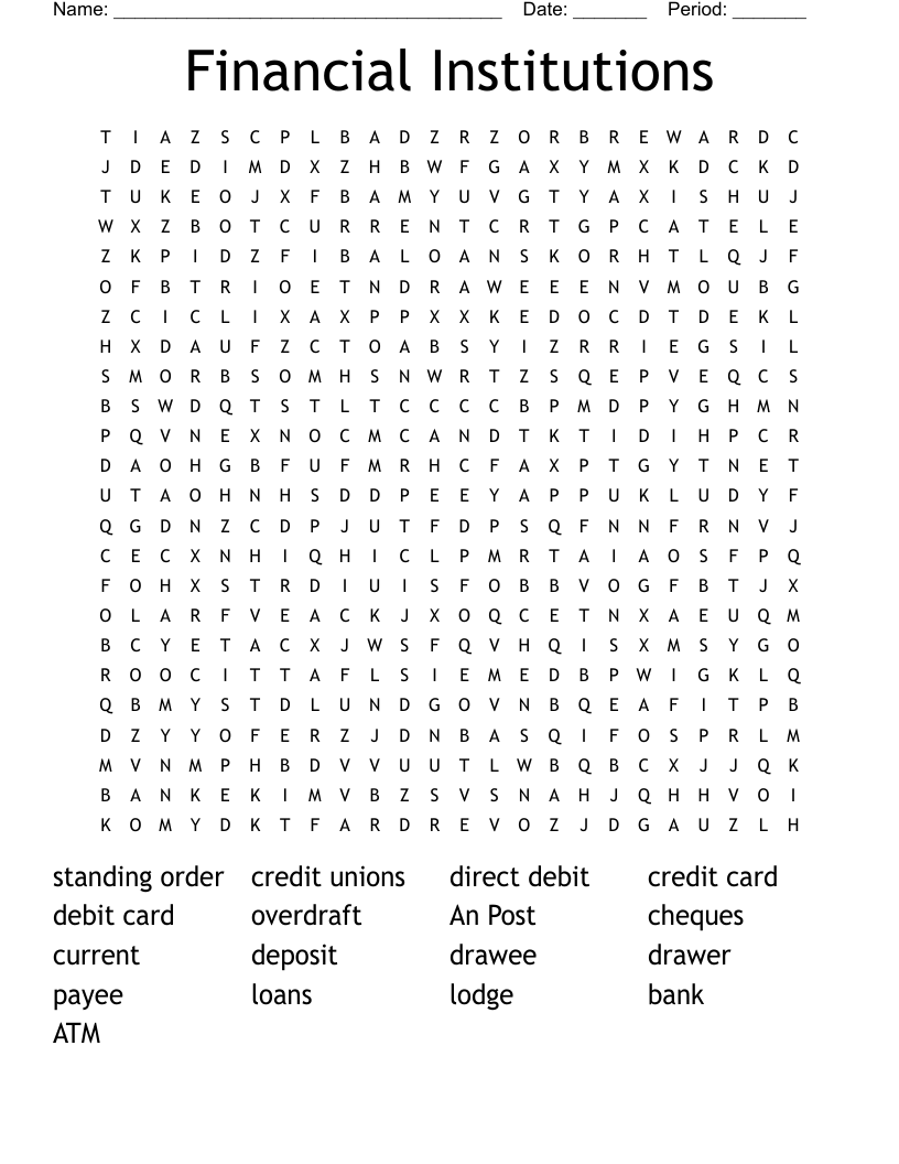 Financial Institutions Word Search