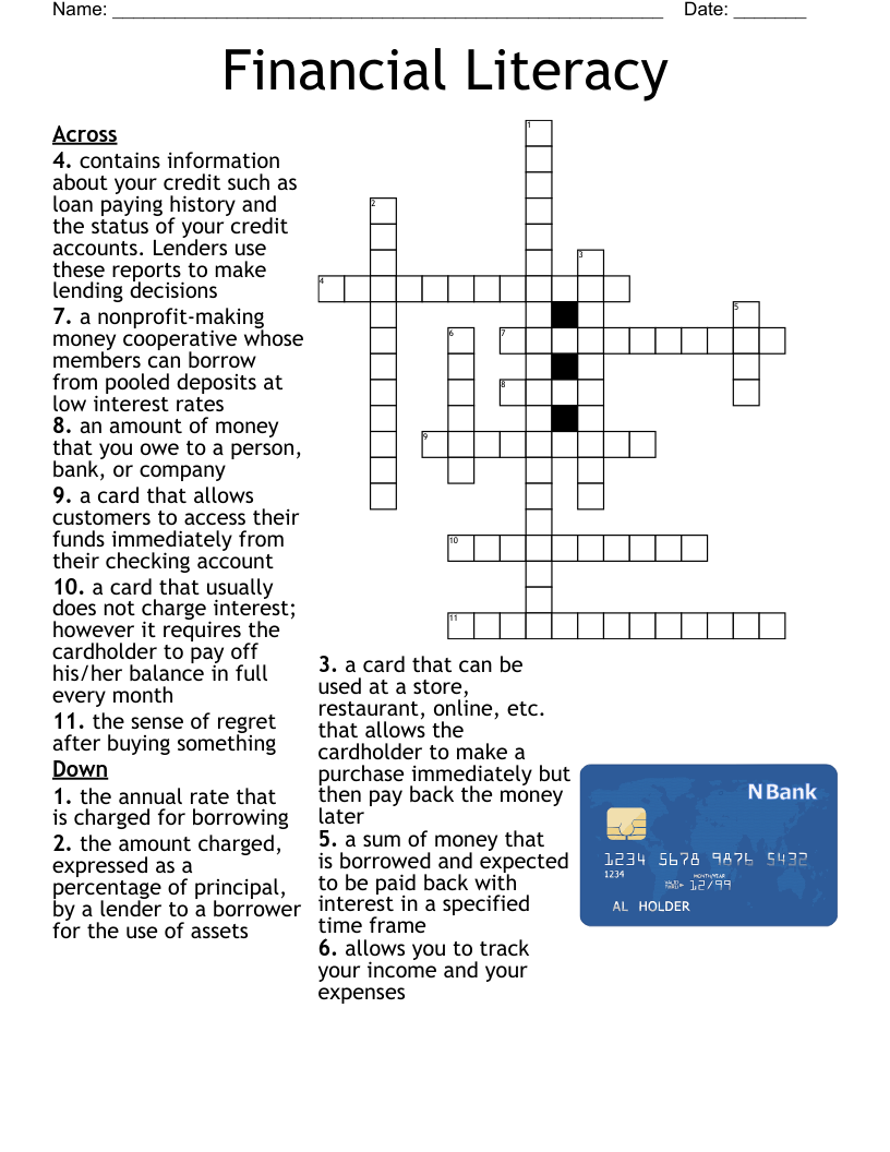 Financial Literacy Crossword