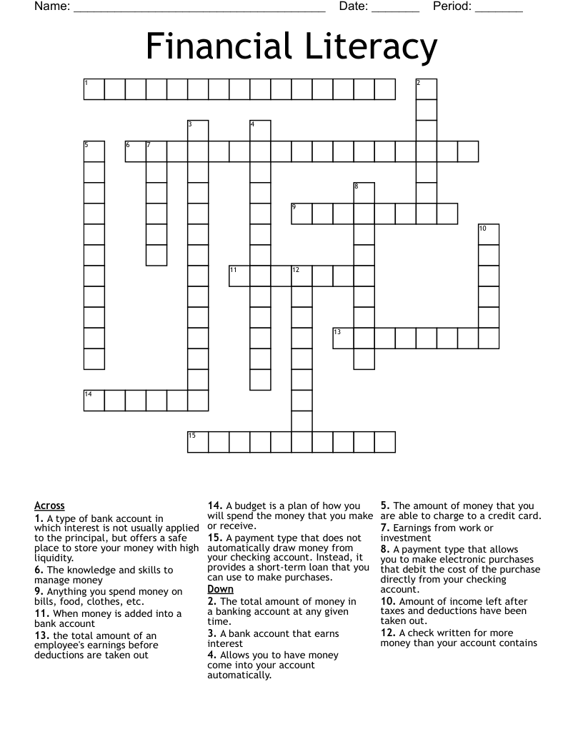 Financial Literacy Crossword
