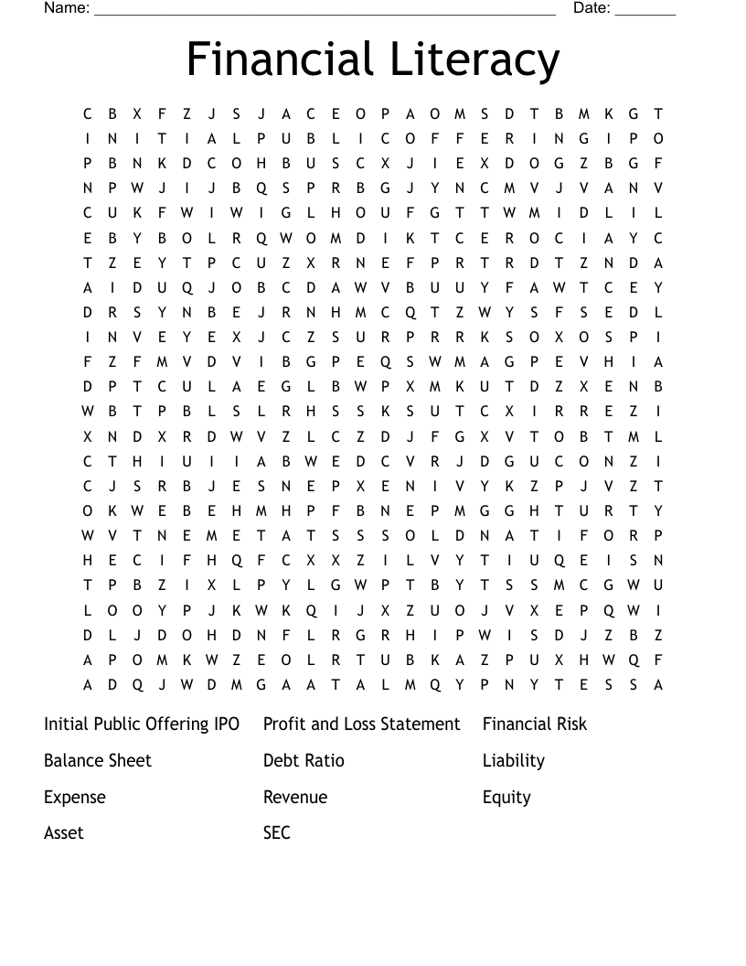 Financial Literacy Word Search