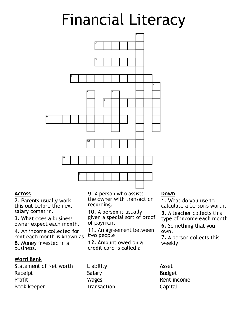 Financial Literacy Crossword