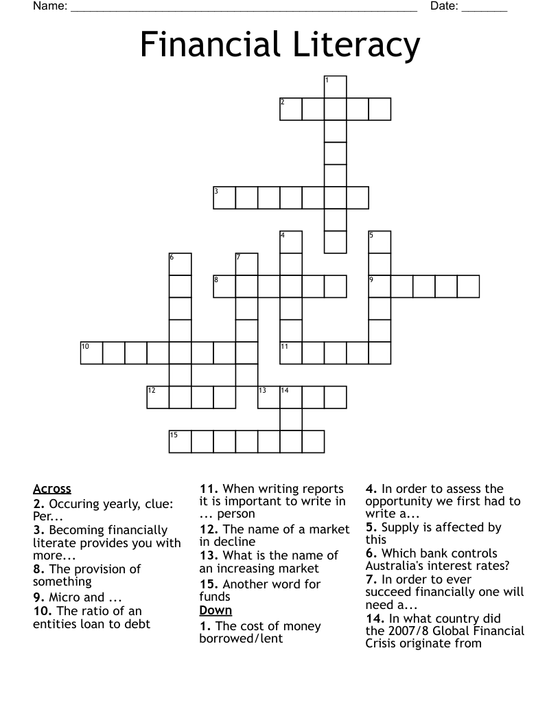 Financial Literacy Crossword