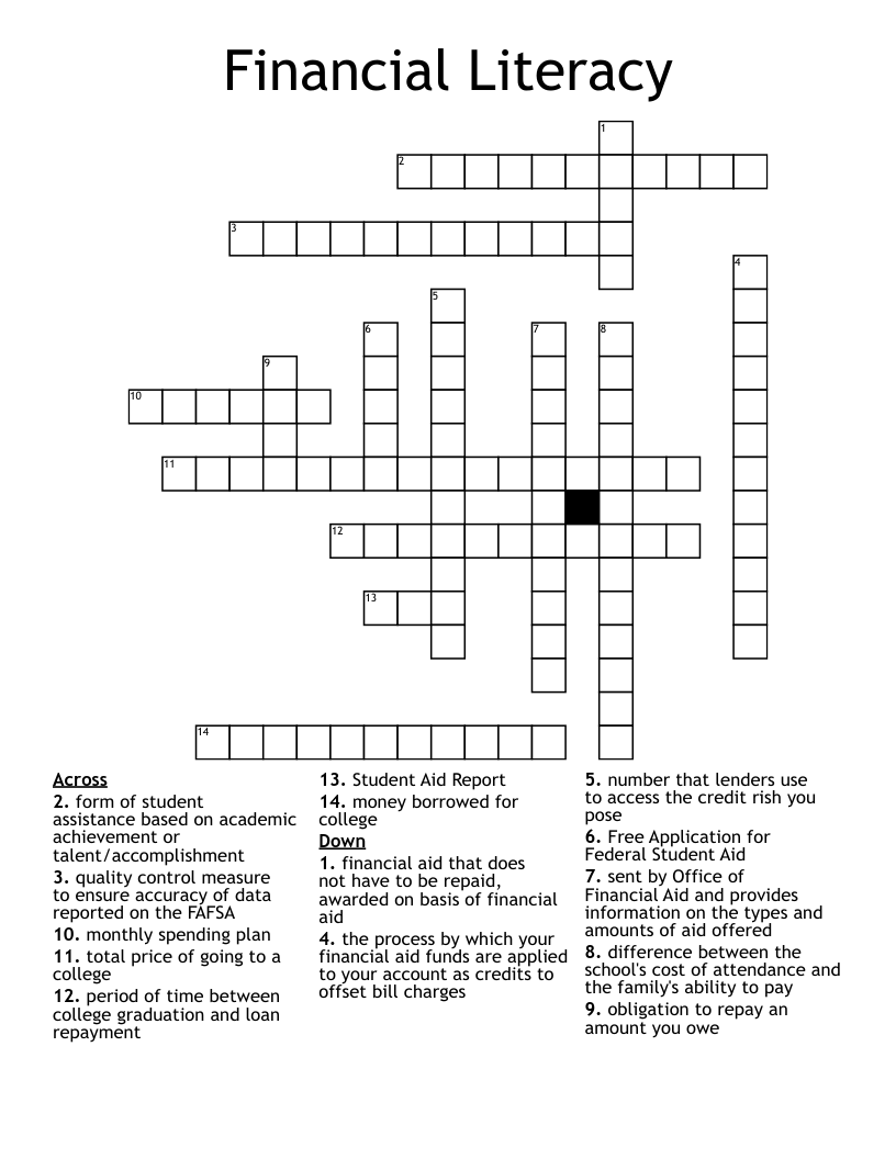 Financial Literacy Crossword