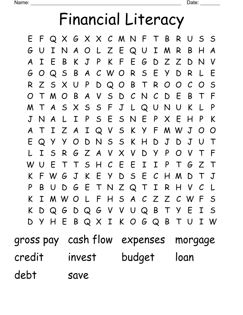 Financial Literacy Word Search