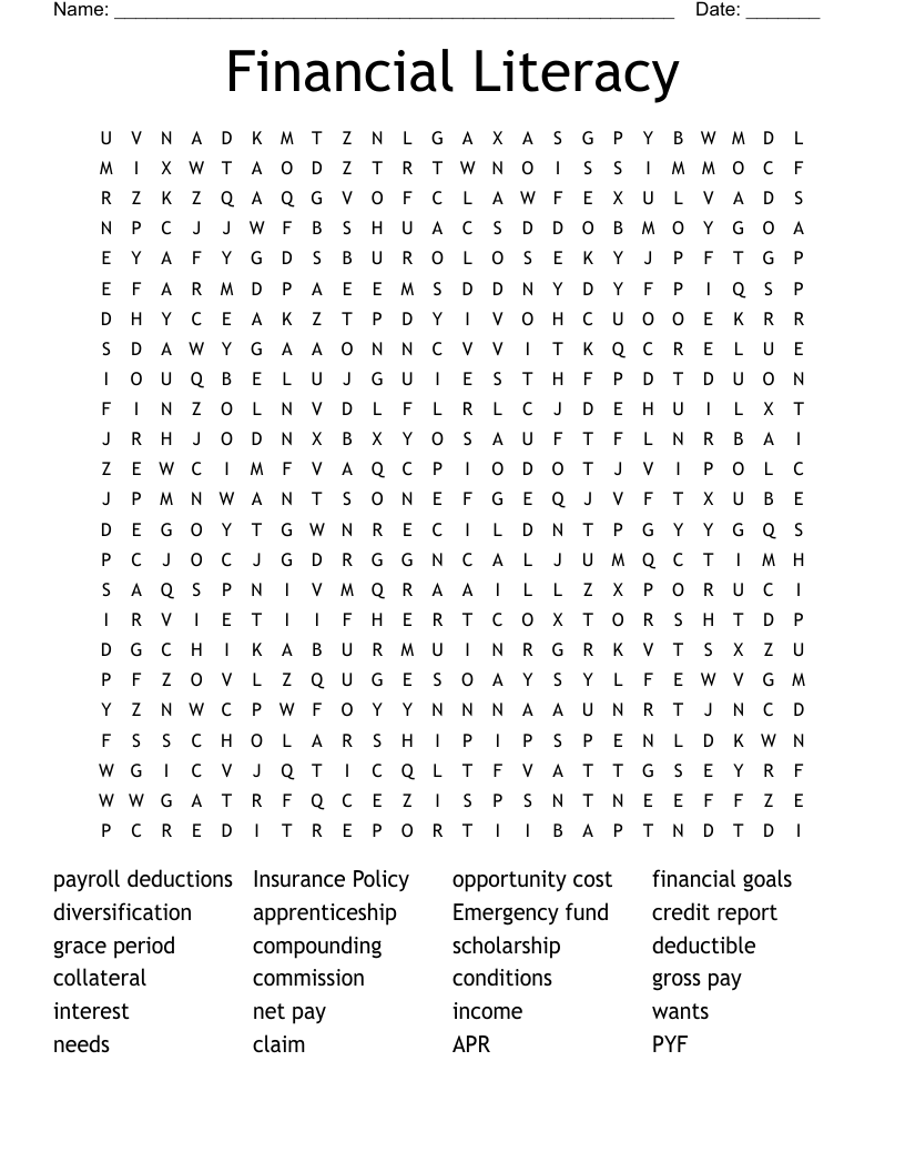 Financial Literacy Word Search