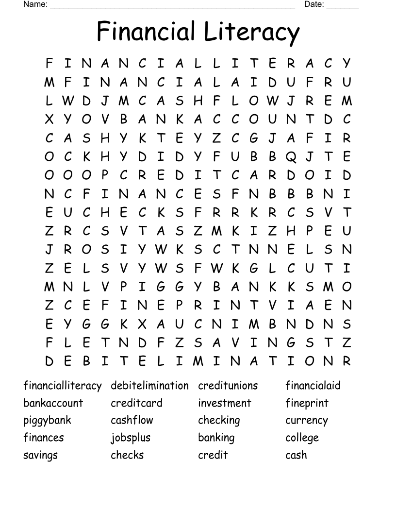 Financial Literacy Word Search