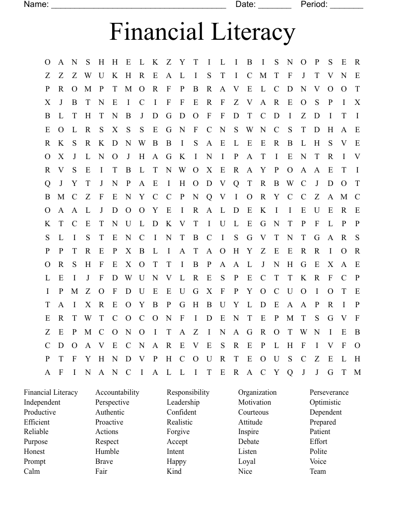 Financial Literacy Word Search