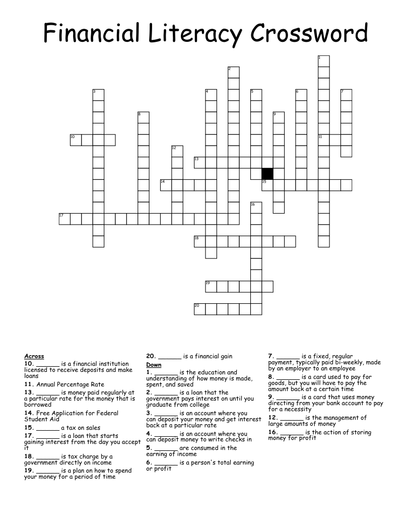 Financial Literacy Crossword