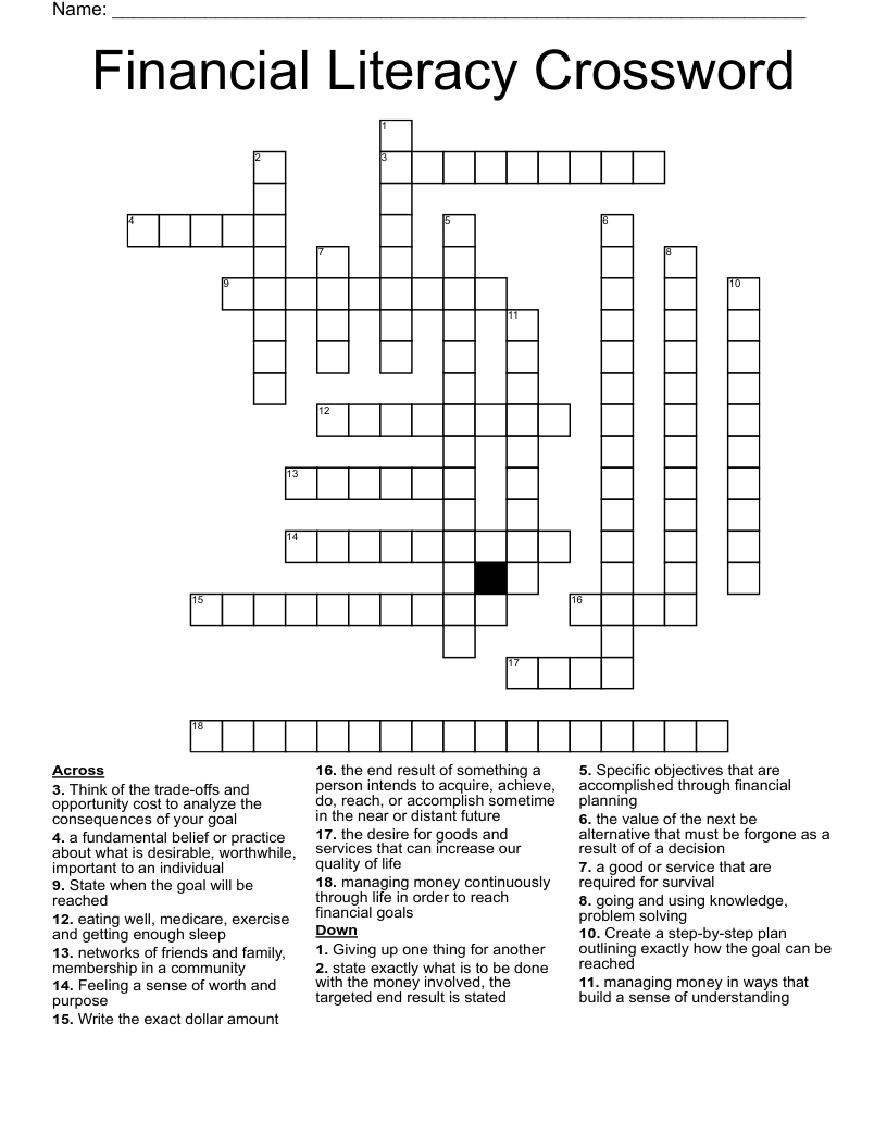 Financial Literacy Crossword