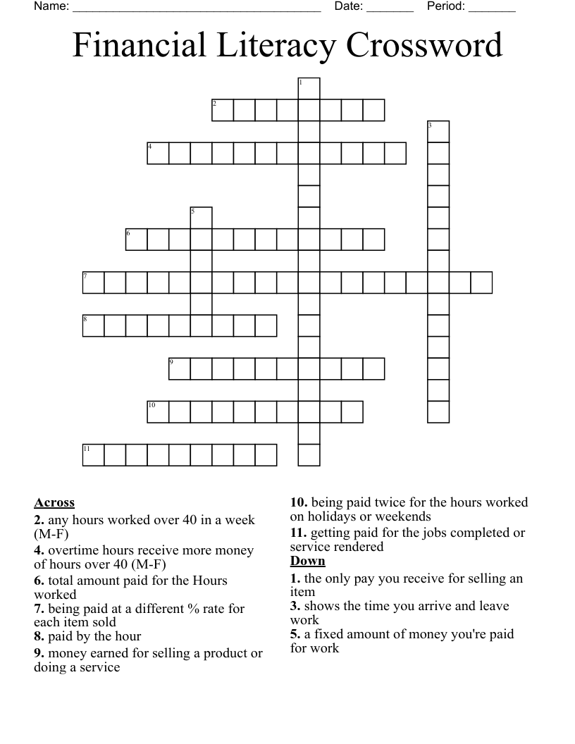 Financial Literacy Crossword