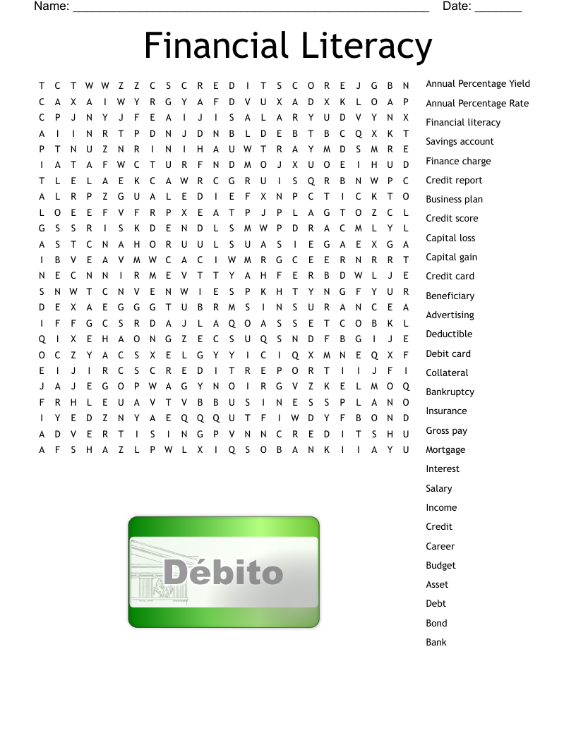 Financial Literacy  Word Search