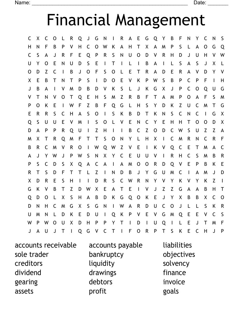 Financial Management Word Search
