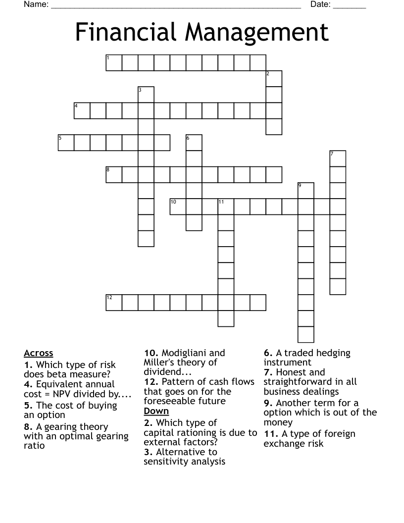 Financial Management Crossword