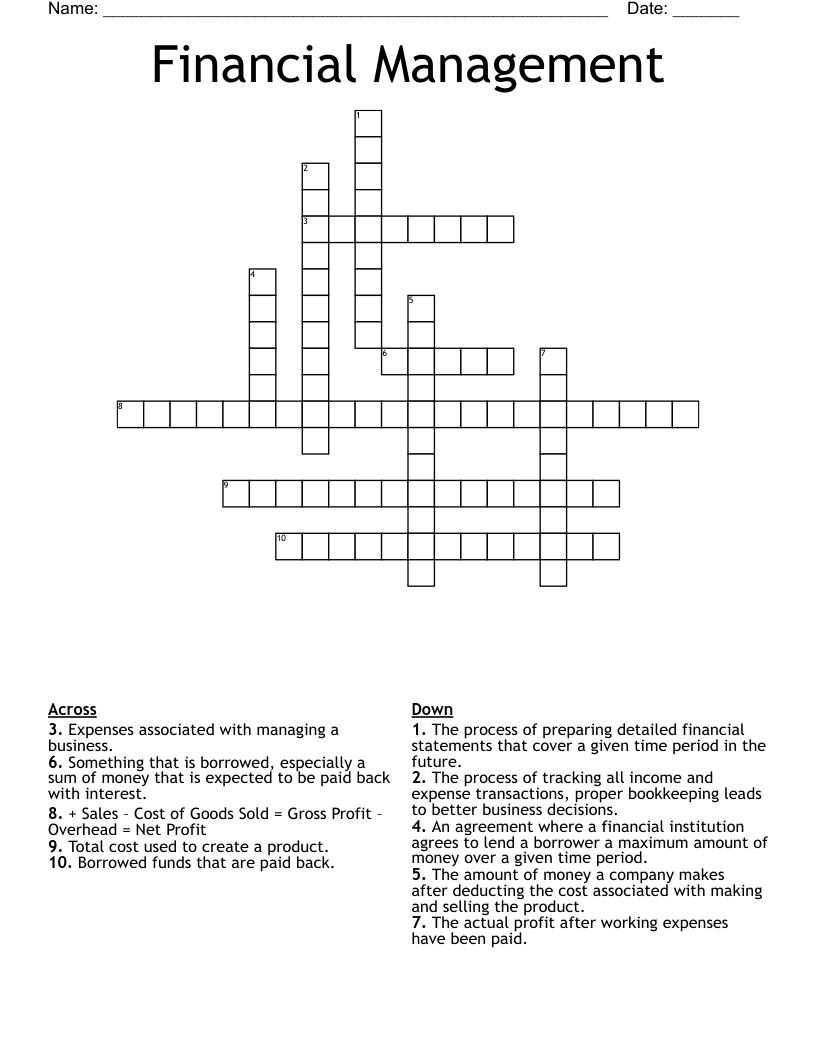 Financial Management Crossword