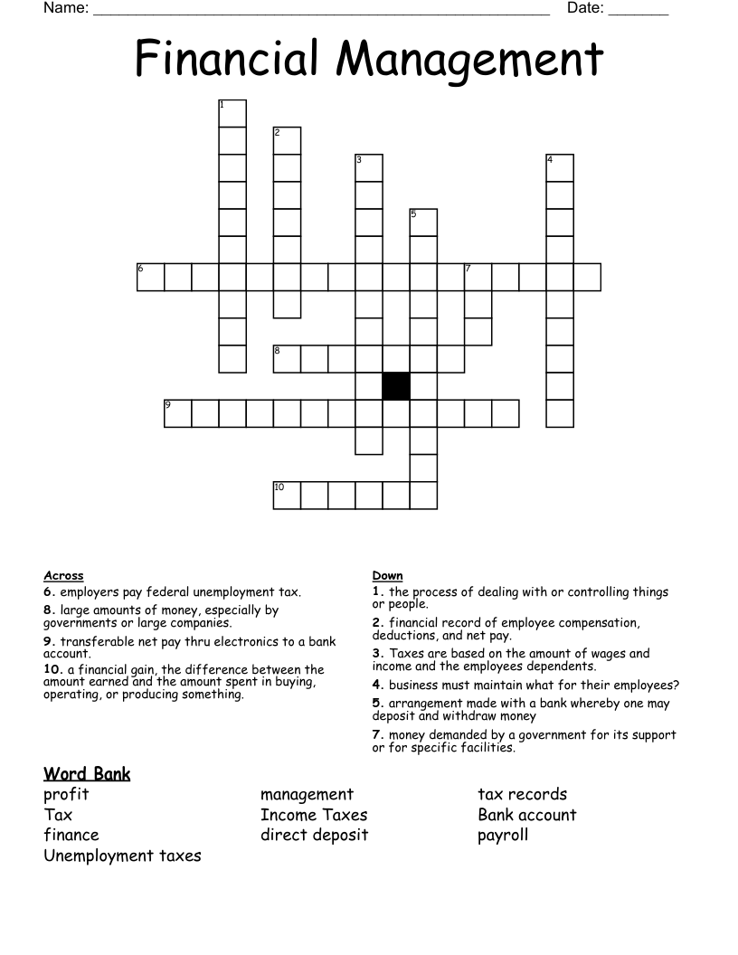 Financial Management   Crossword