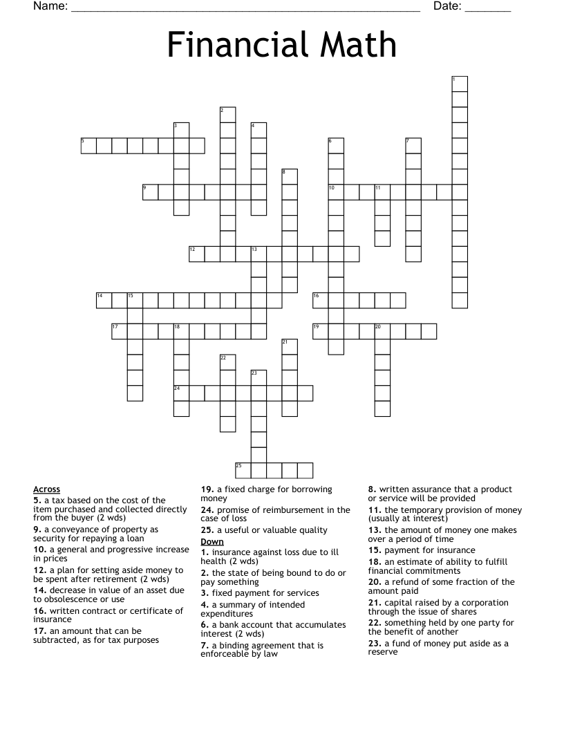 Financial Math Crossword