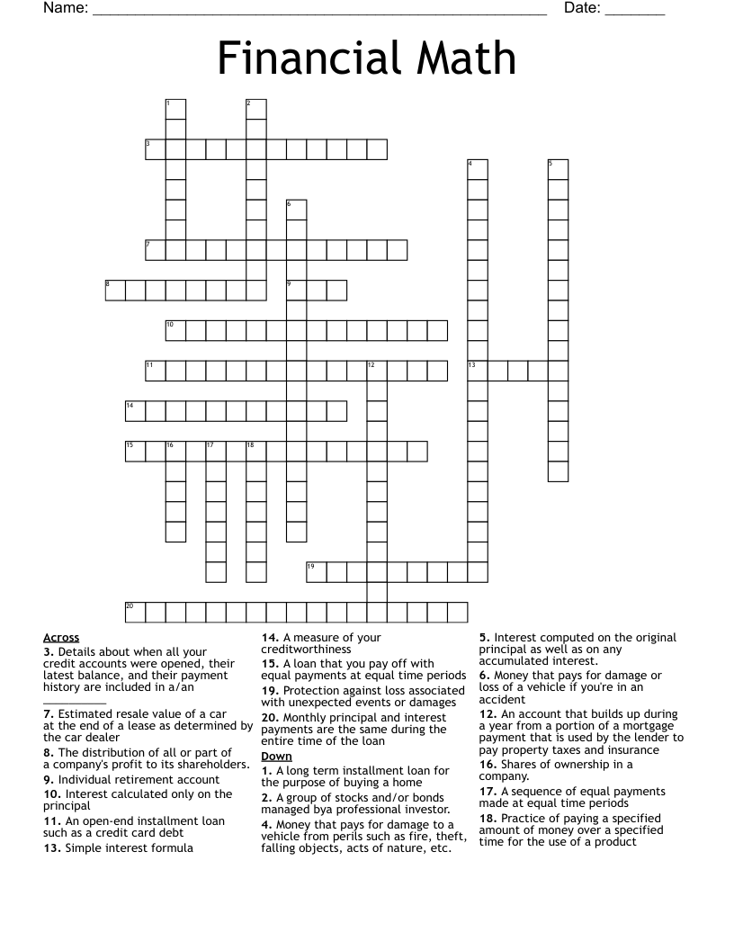 Financial Math Crossword