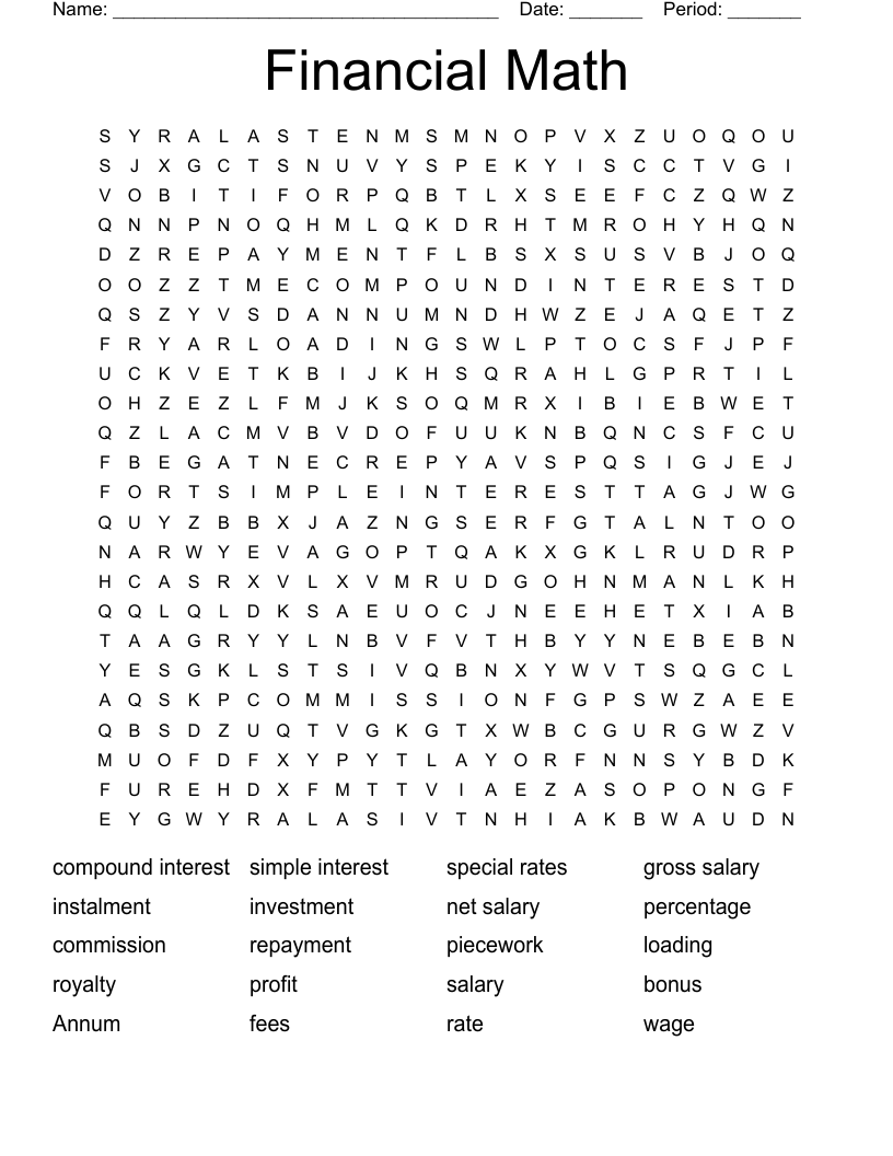 Financial Math Word Search