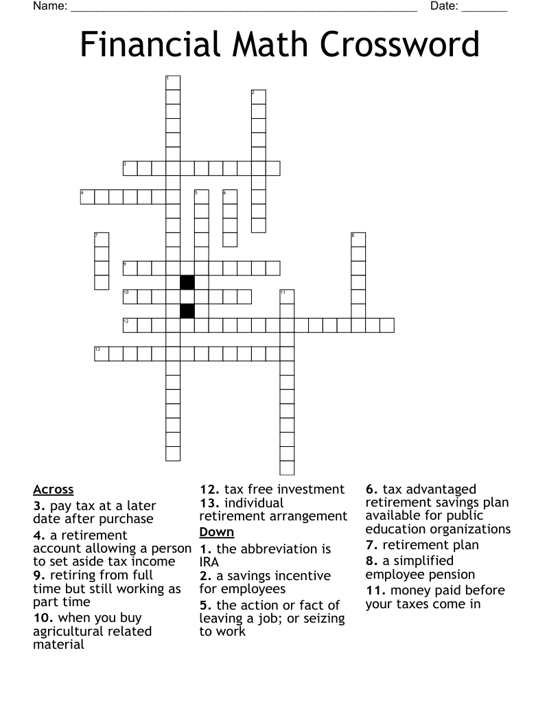 Financial Math Crossword