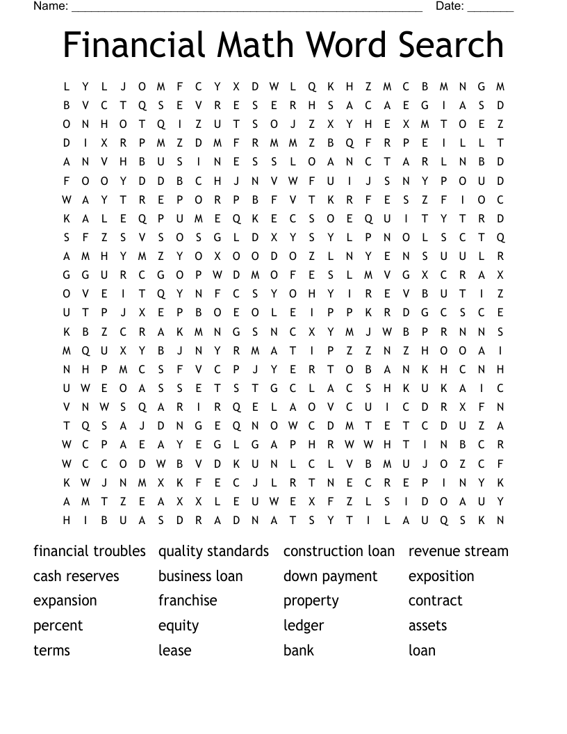 Financial Math Word Search