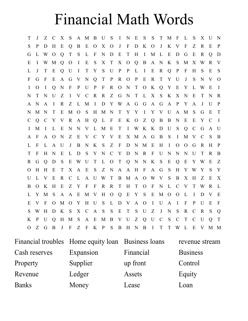 Financial Math Words Word Search