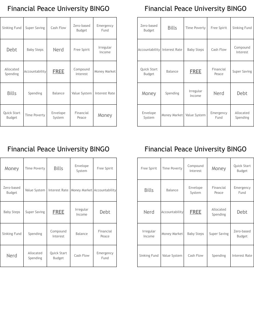 Financial Peace University BINGO