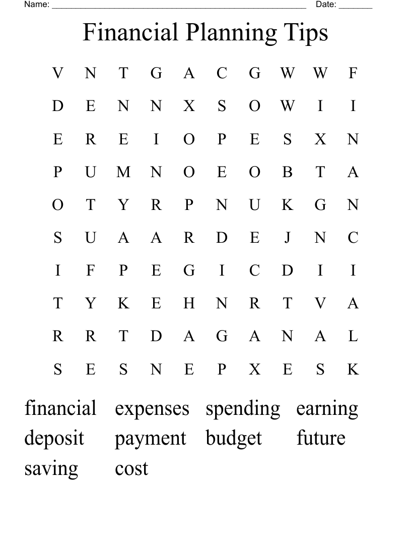 Financial Planning Tips  Word Search