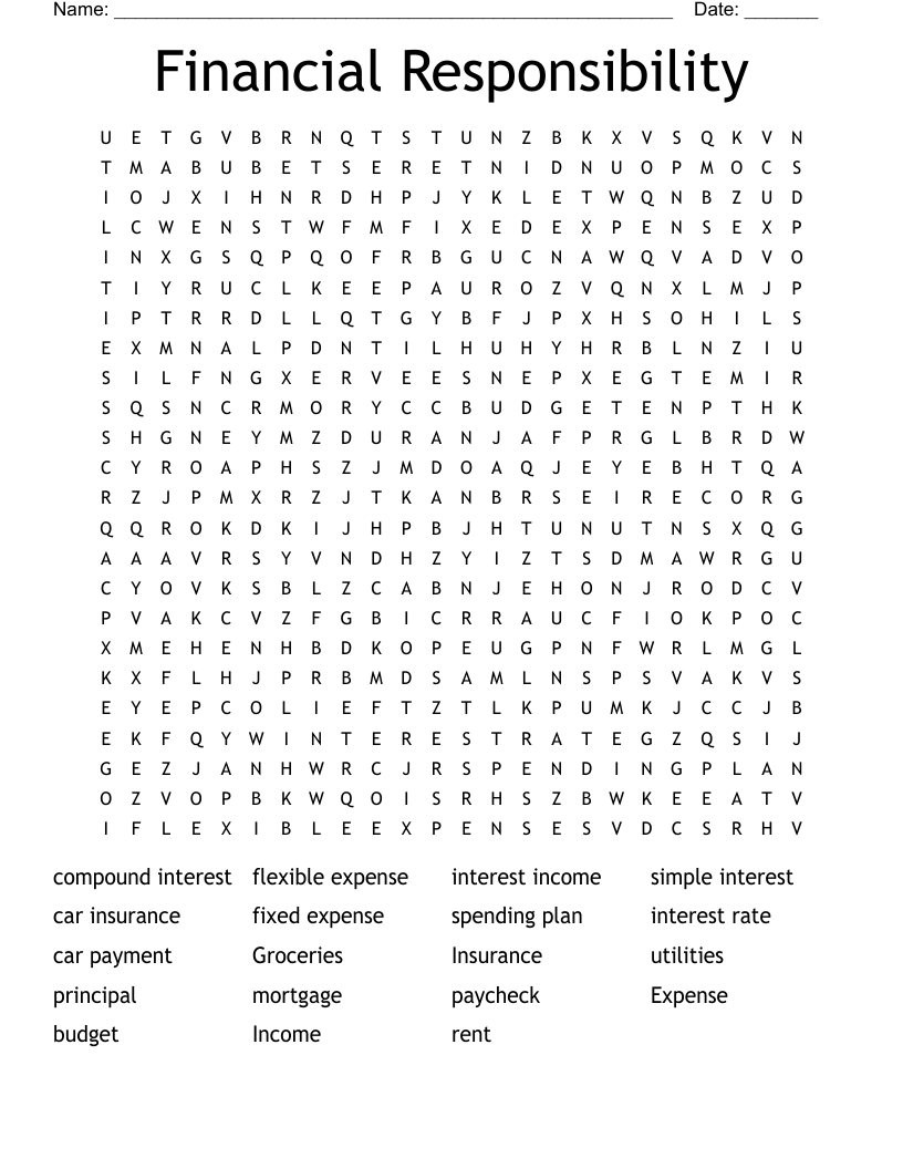 Financial Responsibility Word Search