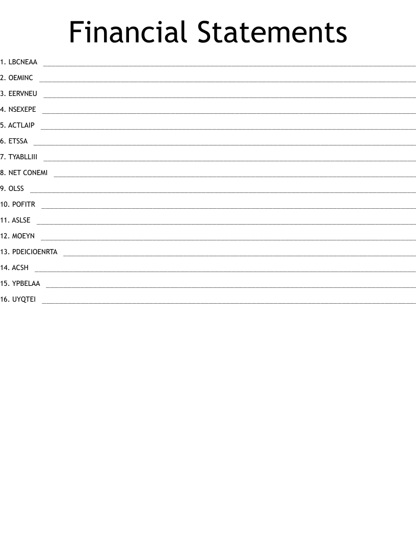 Financial Statements Word Scramble