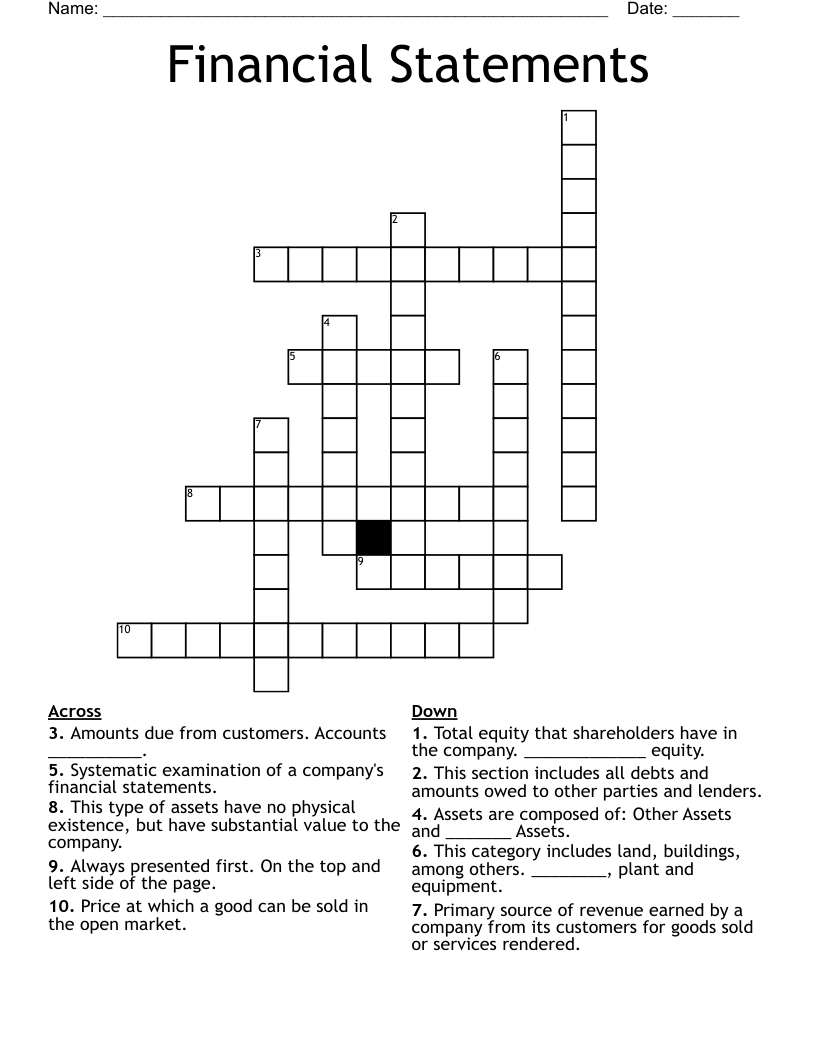 Financial Statements Crossword
