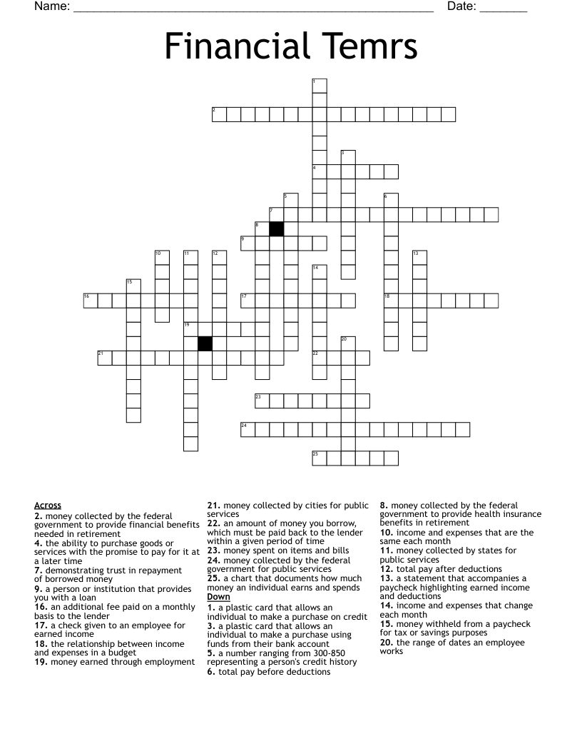 Financial Temrs Crossword