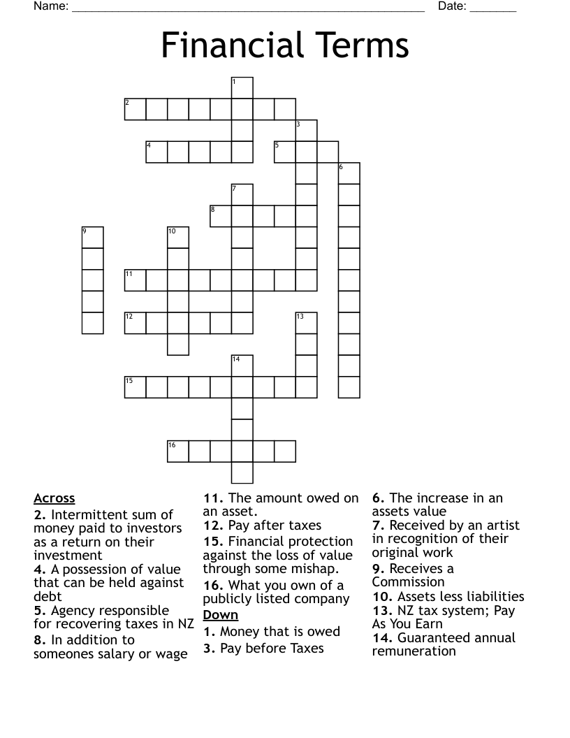 Financial Terms Crossword