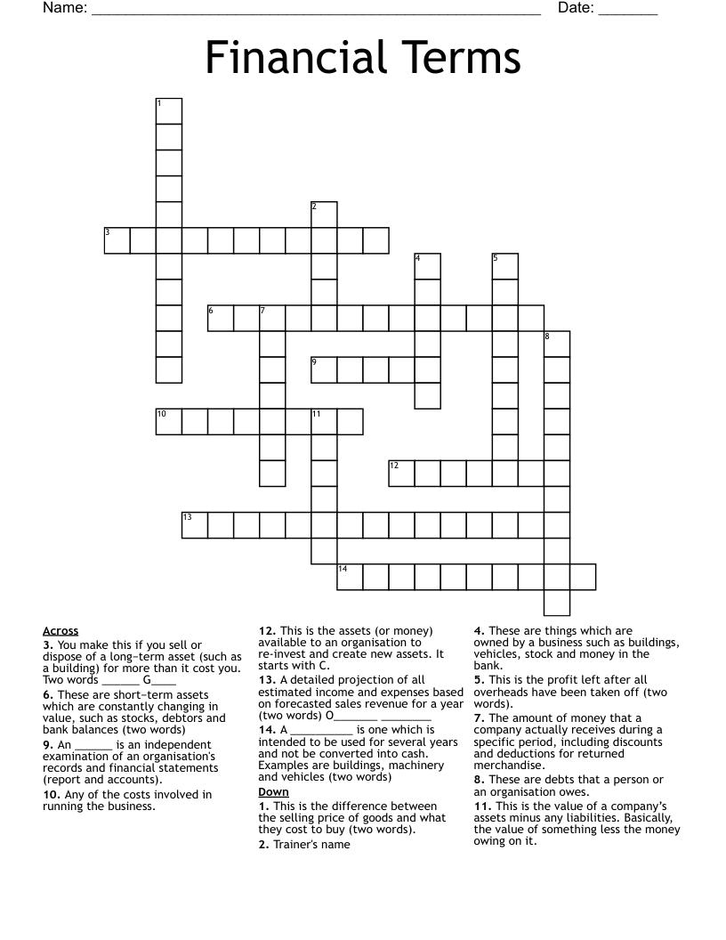 Financial Terms Crossword