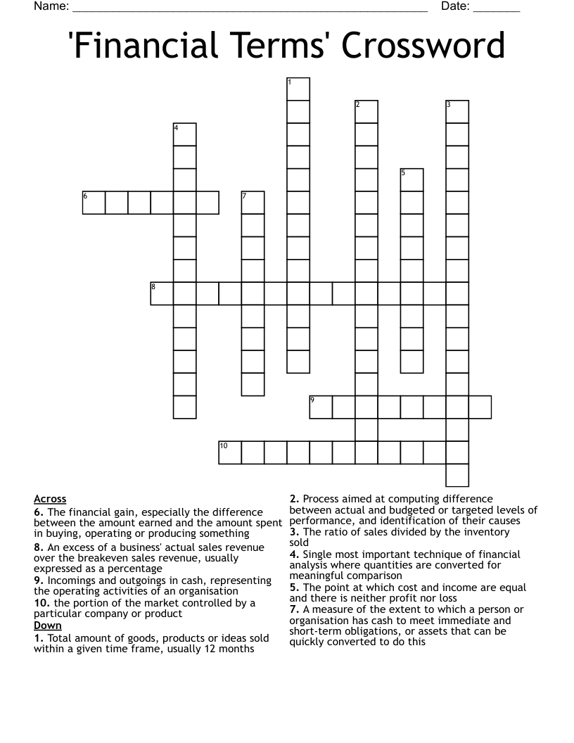 'Financial Terms' Crossword