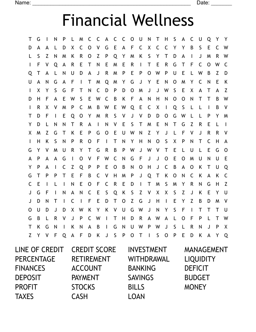 Financial Wellness Word Search