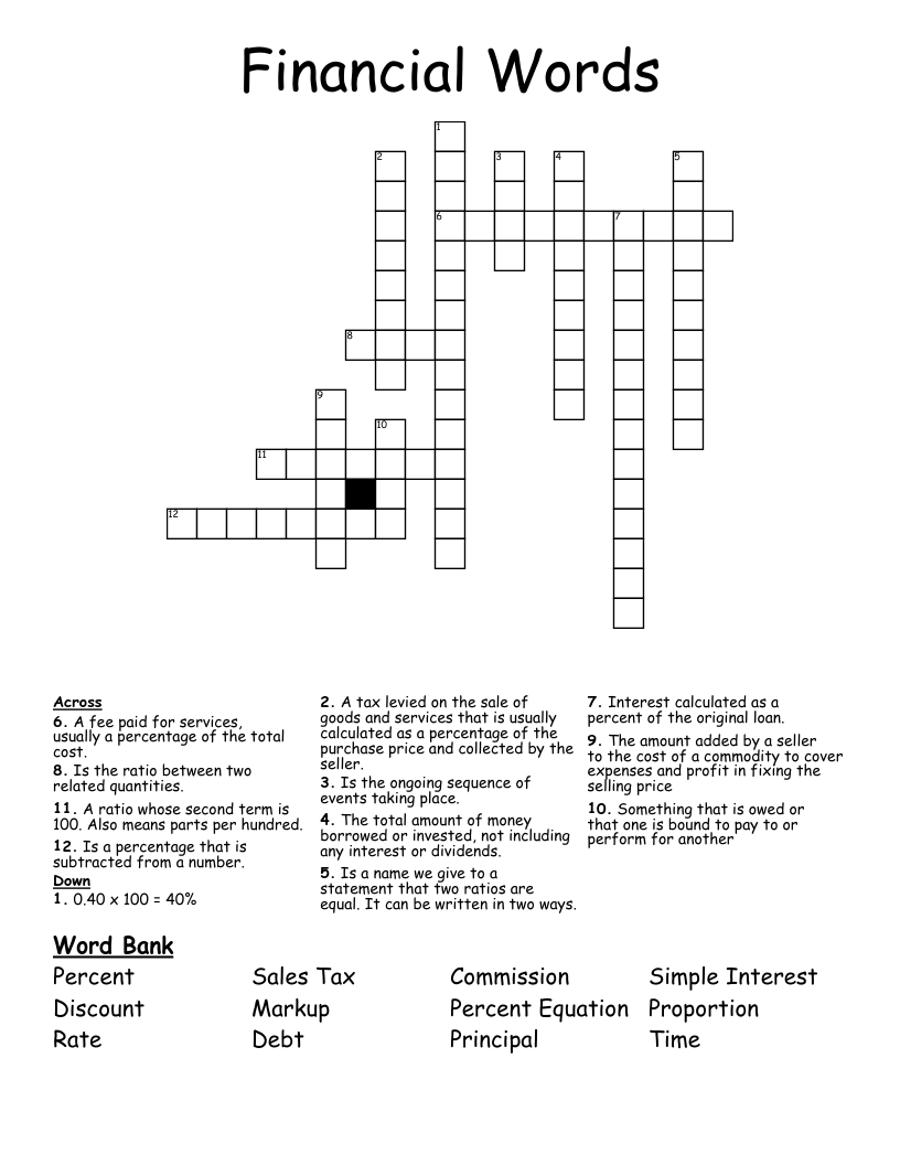 Financial Words Crossword