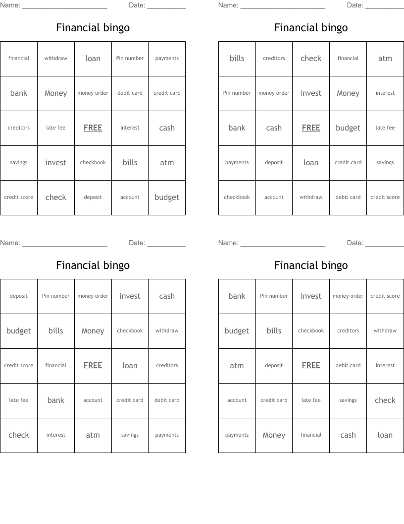 Financial bingo 