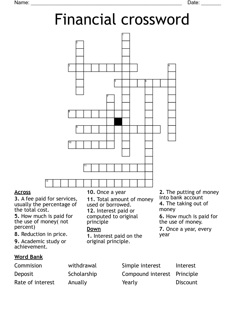 Financial crossword 
