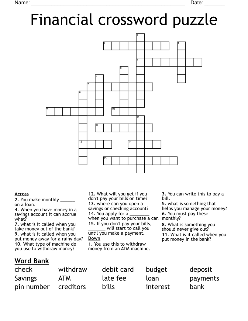 Financial crossword puzzle
