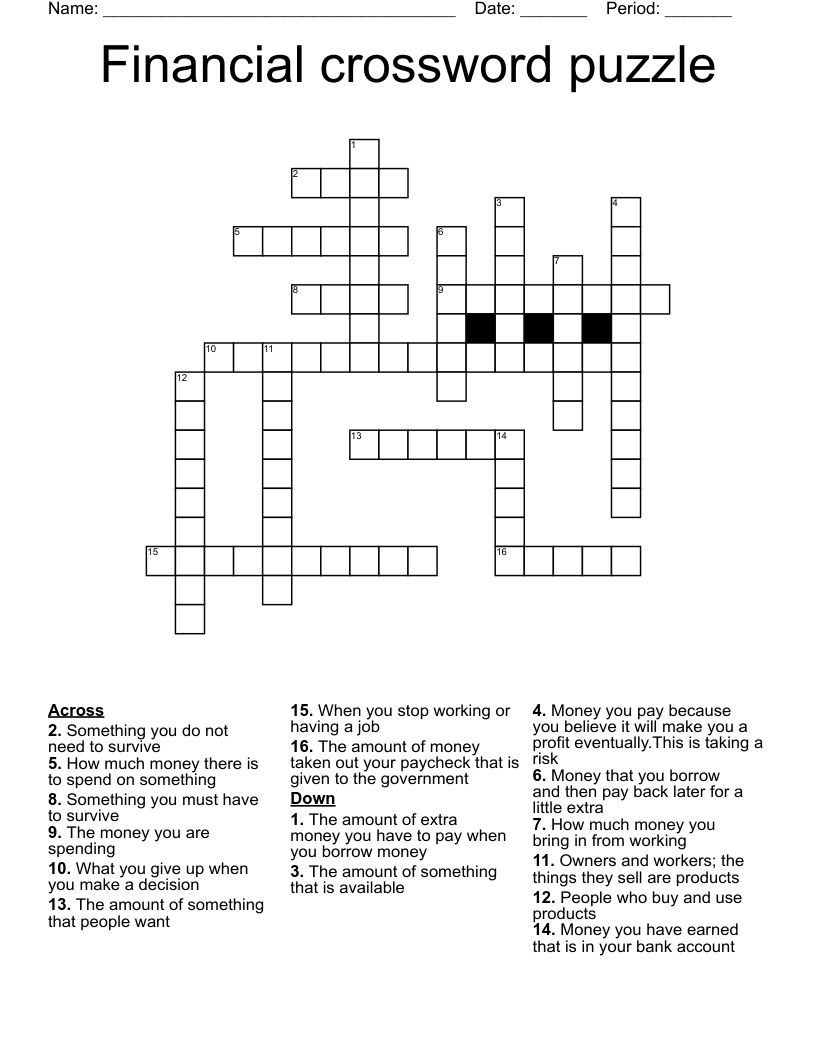 Financial crossword puzzle 